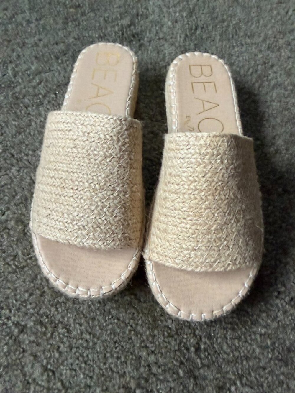 BEACH BY MATISSE Natural Woven Raffia Espadrille Platform Slide Sandals Size 9W
